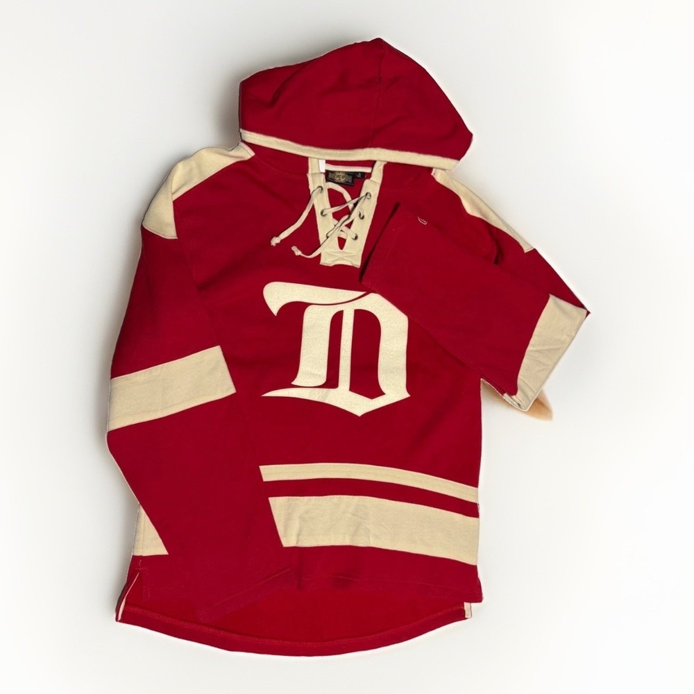 Old Time Sports Detroit Red Wings Hoodie Mens Size S Lace Up Jersey Style